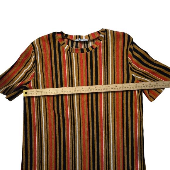 Zara Trafaluc Small Dress 70's Inspired Crepe Asymmetric Hem Retro Stretchy - Picture 4 of 7